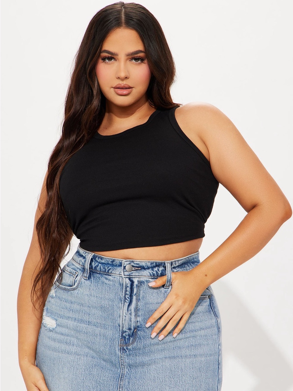 Fashion Nova Black Ribbed Tank Top
